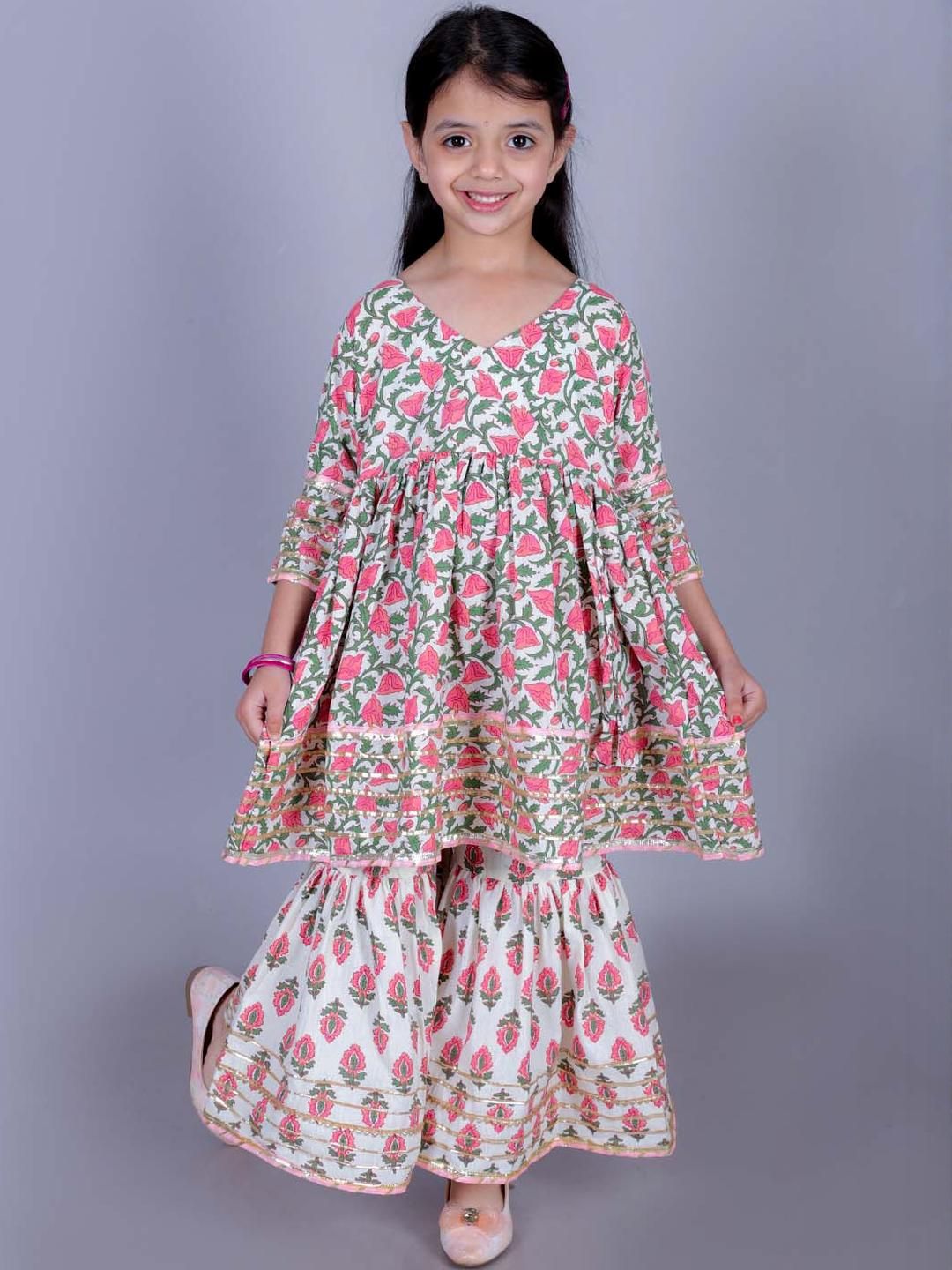FabJunior Girls Floral Printed Regular Gotta Patti Kurta with Sharara-picture-51