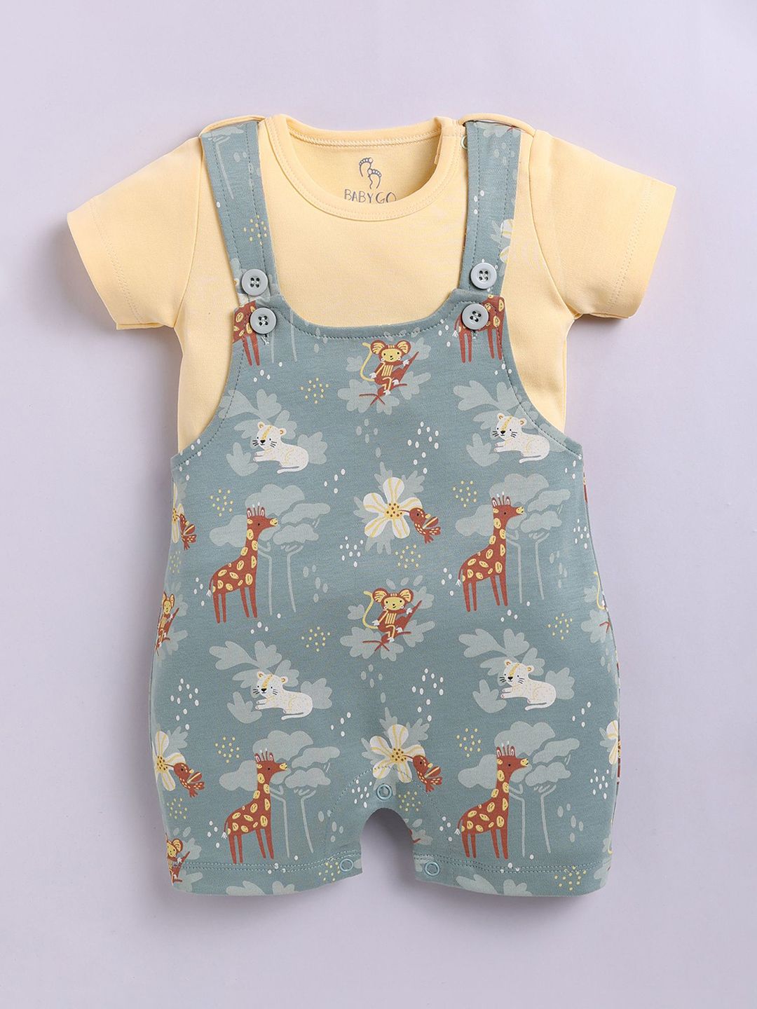 BABY GO Infant Girls Printed Cotton Dungaree With T-Shirt-picture-37