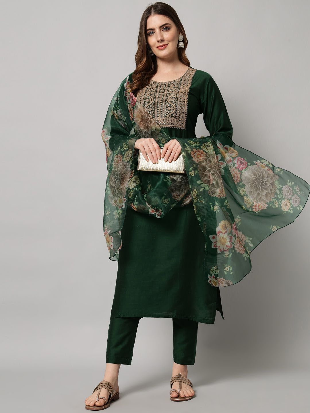 VredeVogel Floral Embroidered Sequinned Kurta With Trousers & Dupatta