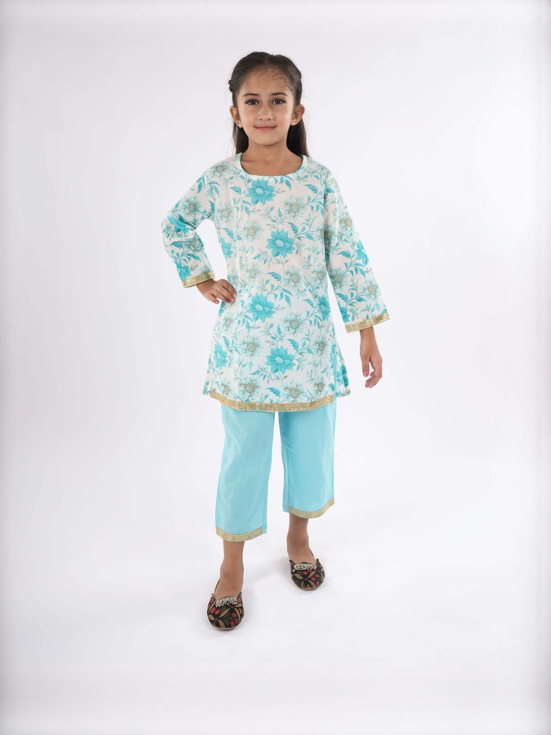 FabJunior Girls Floral Printed Regular Pure Cotton Kurta with Trousers-picture-45