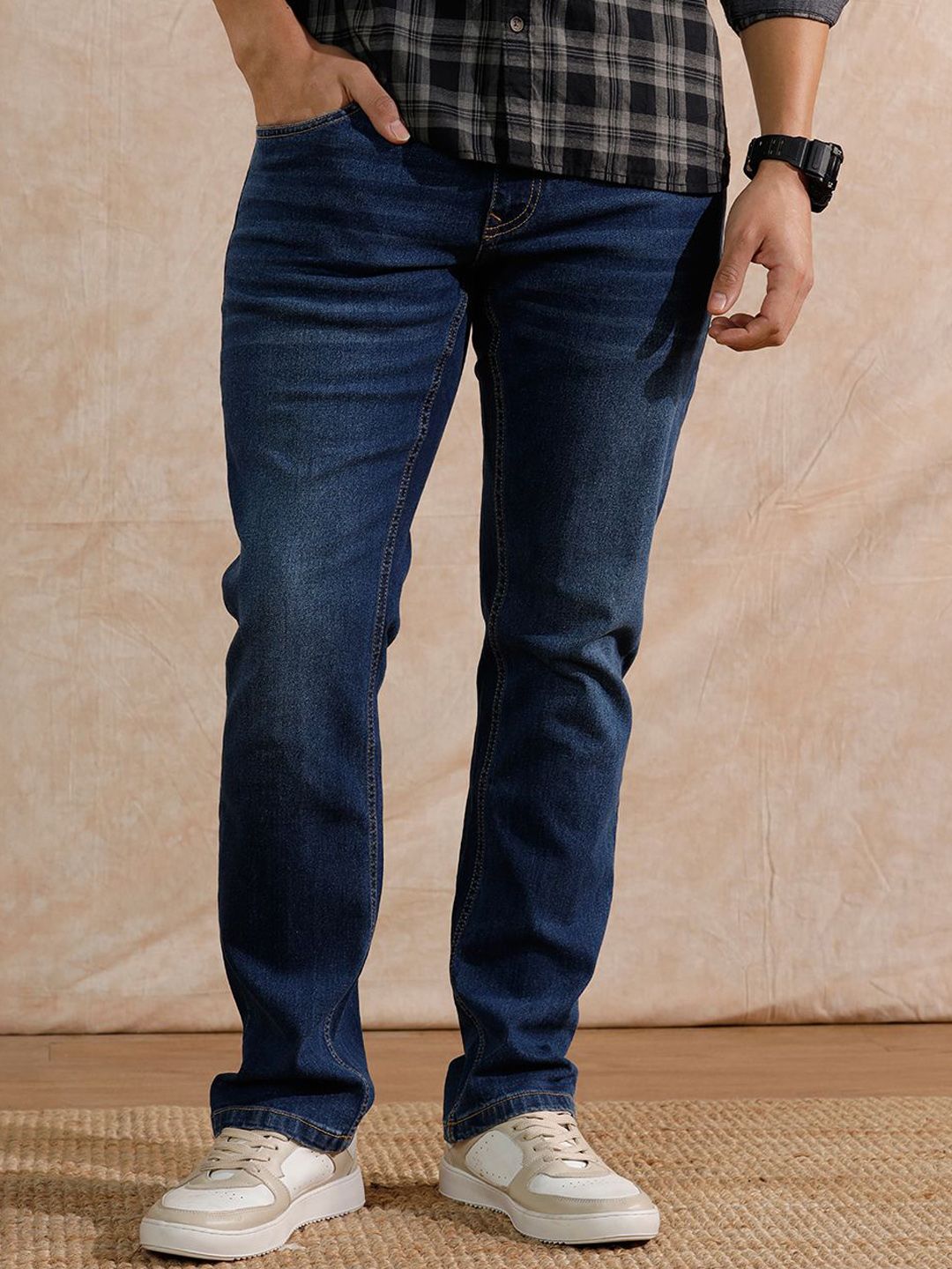 WROGN Men Comfort Mid-Rise Straight Fit Light Fade Clean Look Jeans-picture-45