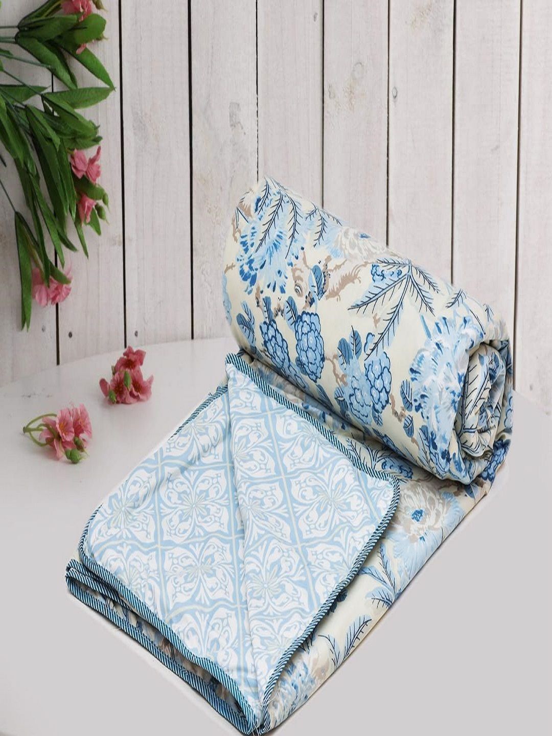 Myntra Elegant Homes Turquoise Blue & White Microfiber AC Room 150 GSM Double Bed Dohar-picture-29