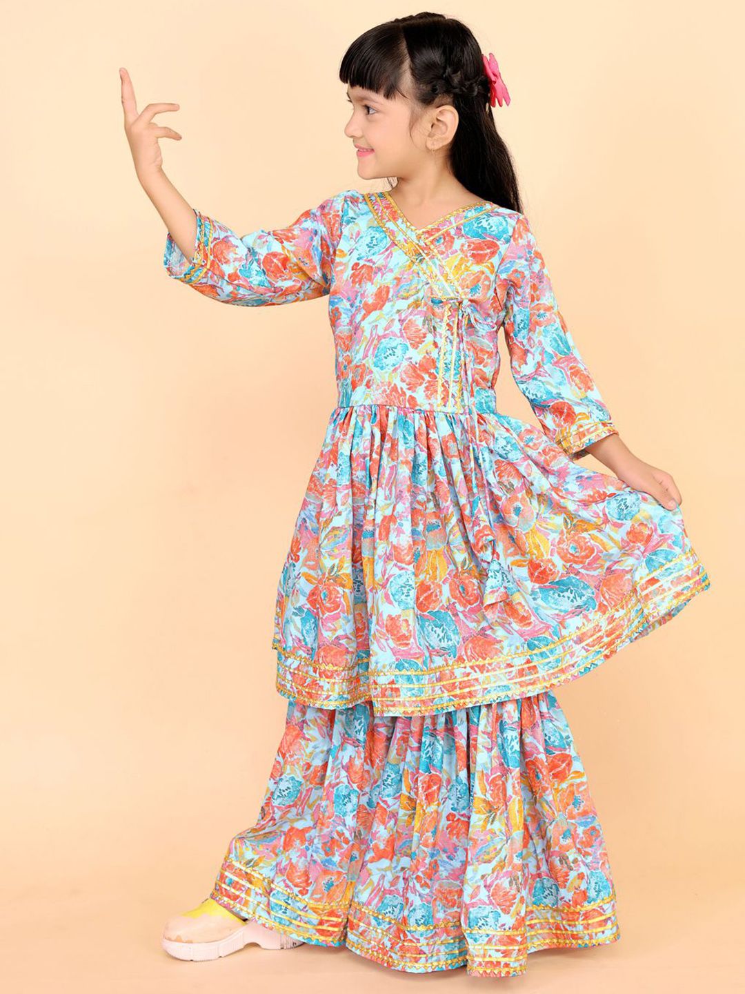 satyamfab Girls Embroidered A-Line Gotta Patti Georgette Kurta With Sharara-picture-17