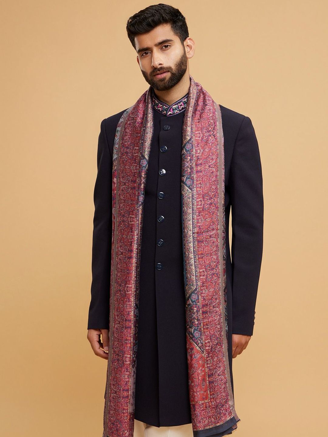 Twamev Self-Designed Mandarin Collar Sherwani Set WithDupatta-image-31