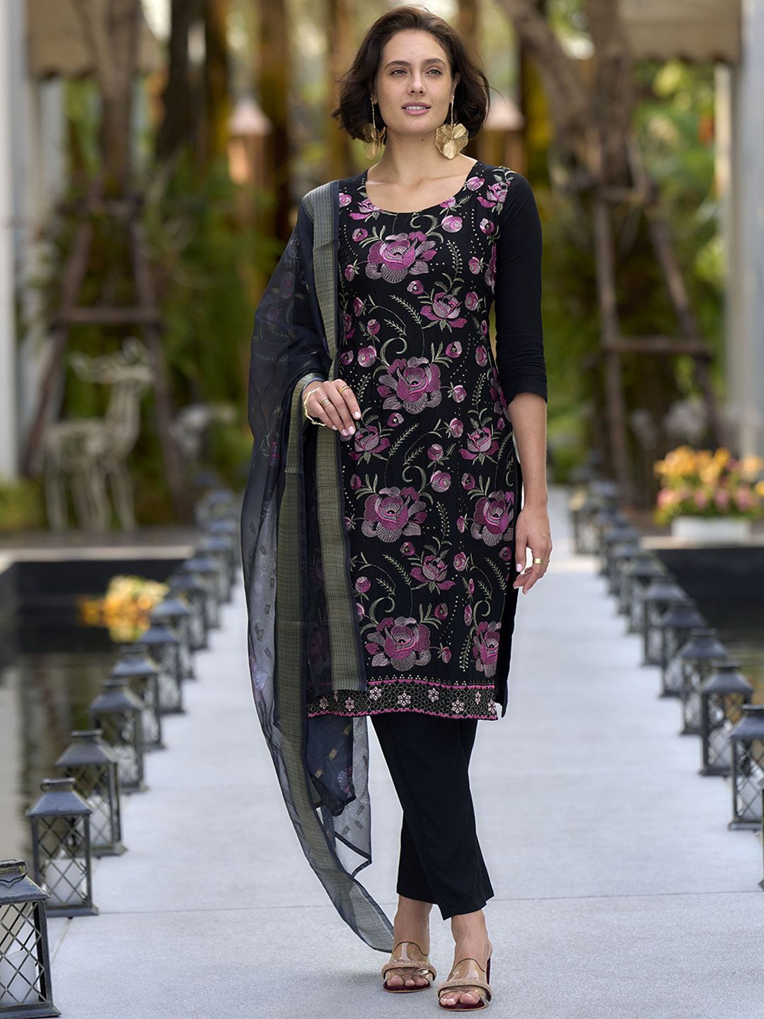 Siya Fashion Women Ethnic Motifs Embroidered Thread Work Kurta with Trousers & Dupatta