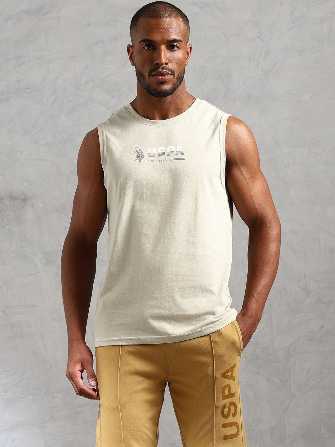 U.S. Polo Assn. Printed Pure Cotton Gym Vest OEV06-A01-PL