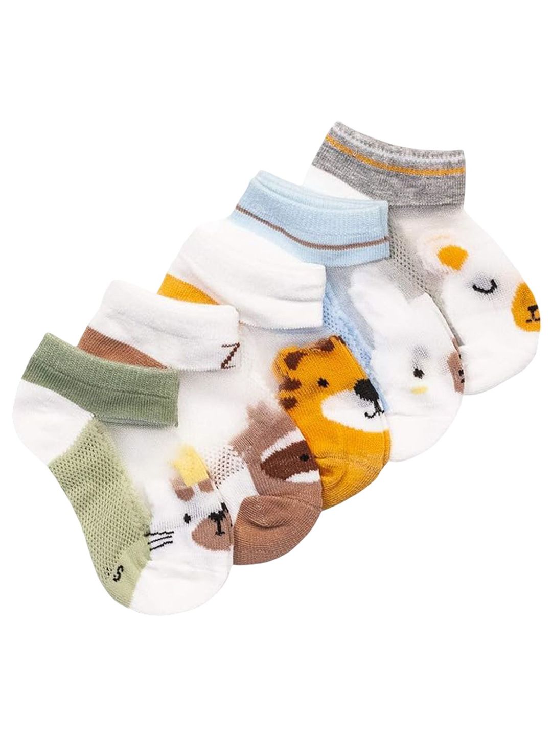 MOMISY Kids Pack Of 5 Patterned Cotton Ankle Length Socks-picture-39