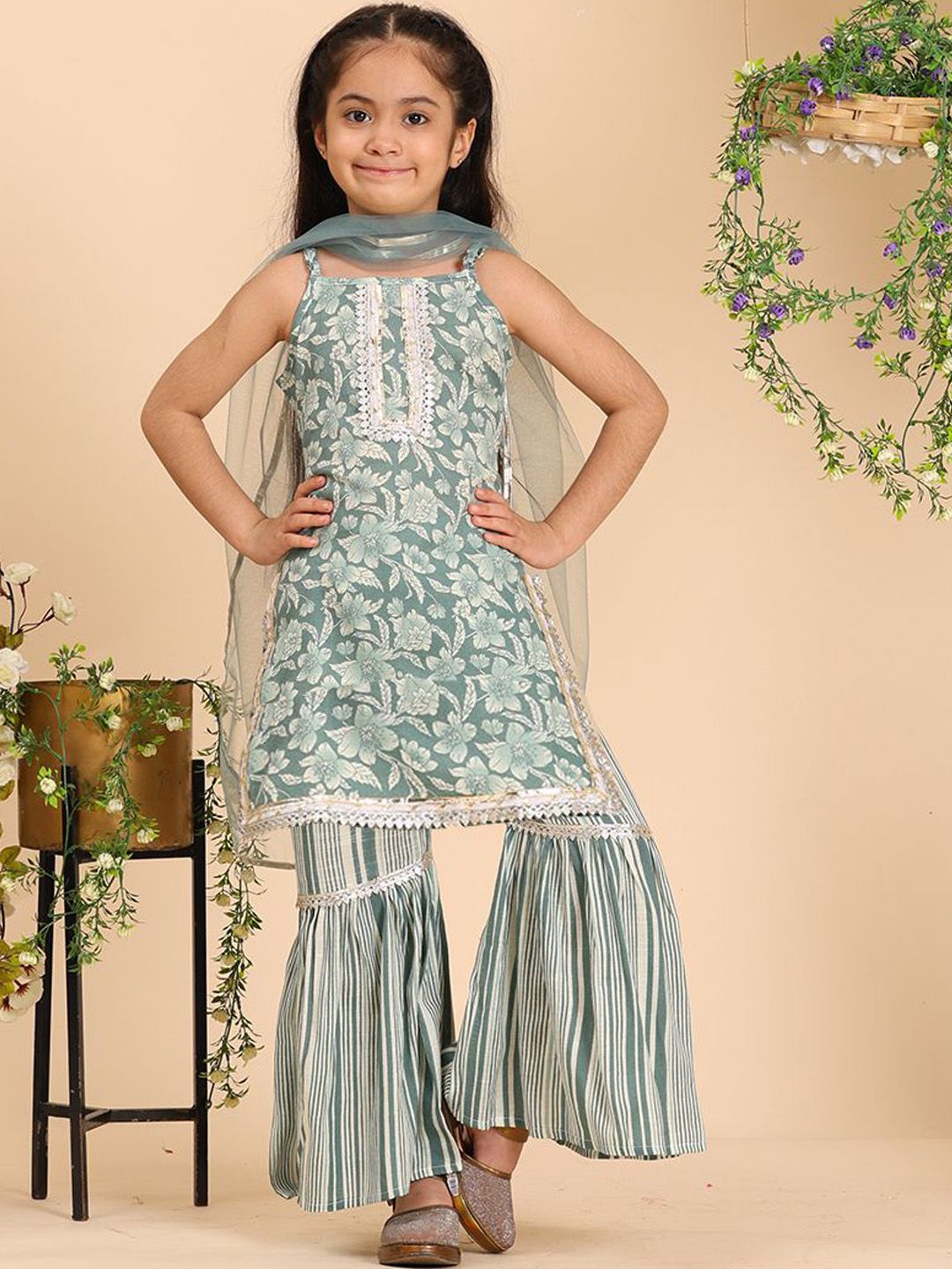 cutiekins Girls Floral Printed Kurta with Sharara & Dupatta-picture-37