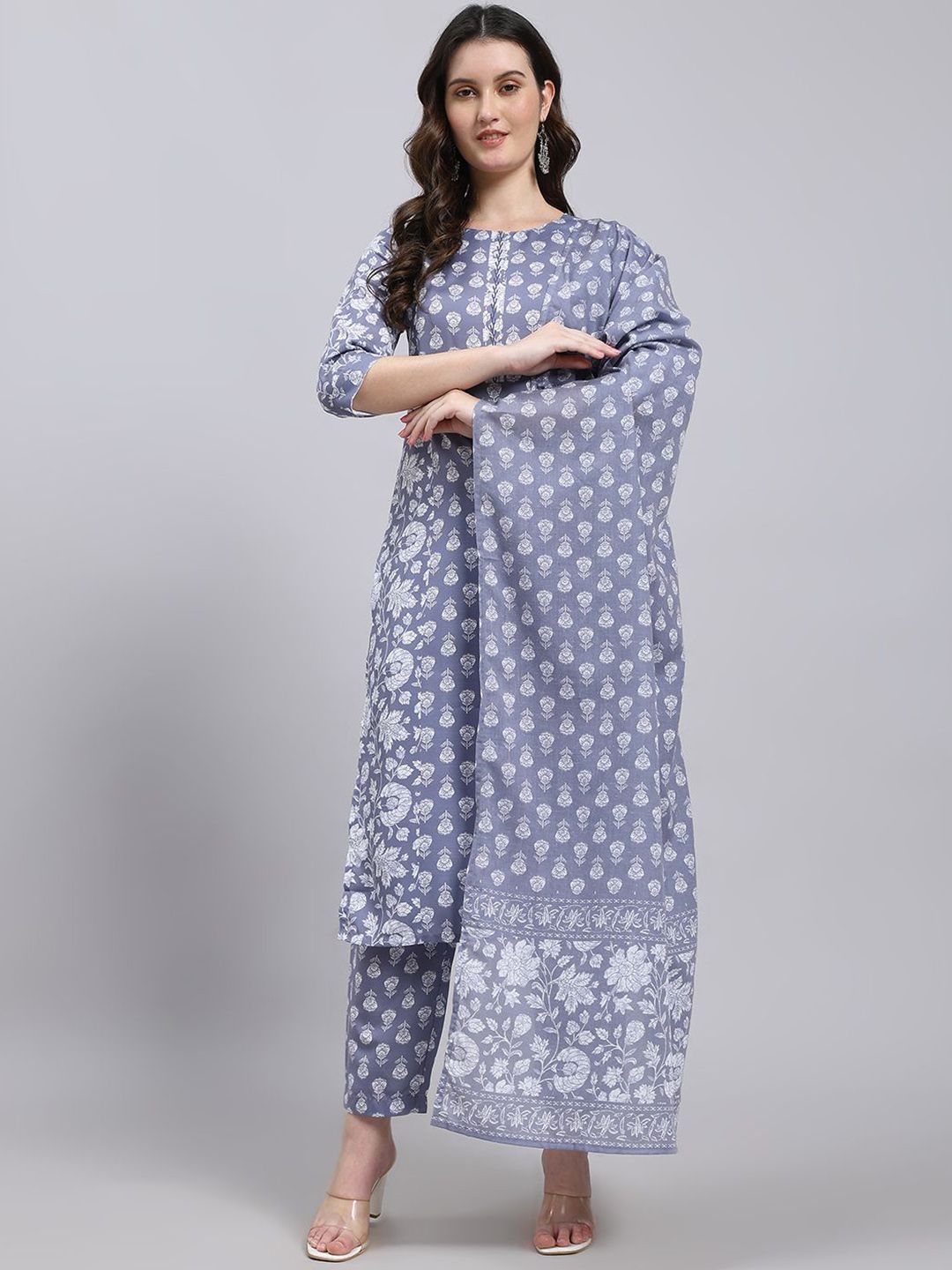 THE FAB FACTORY Women Floral Printed Regular Kurta with Trousers & Dupatta