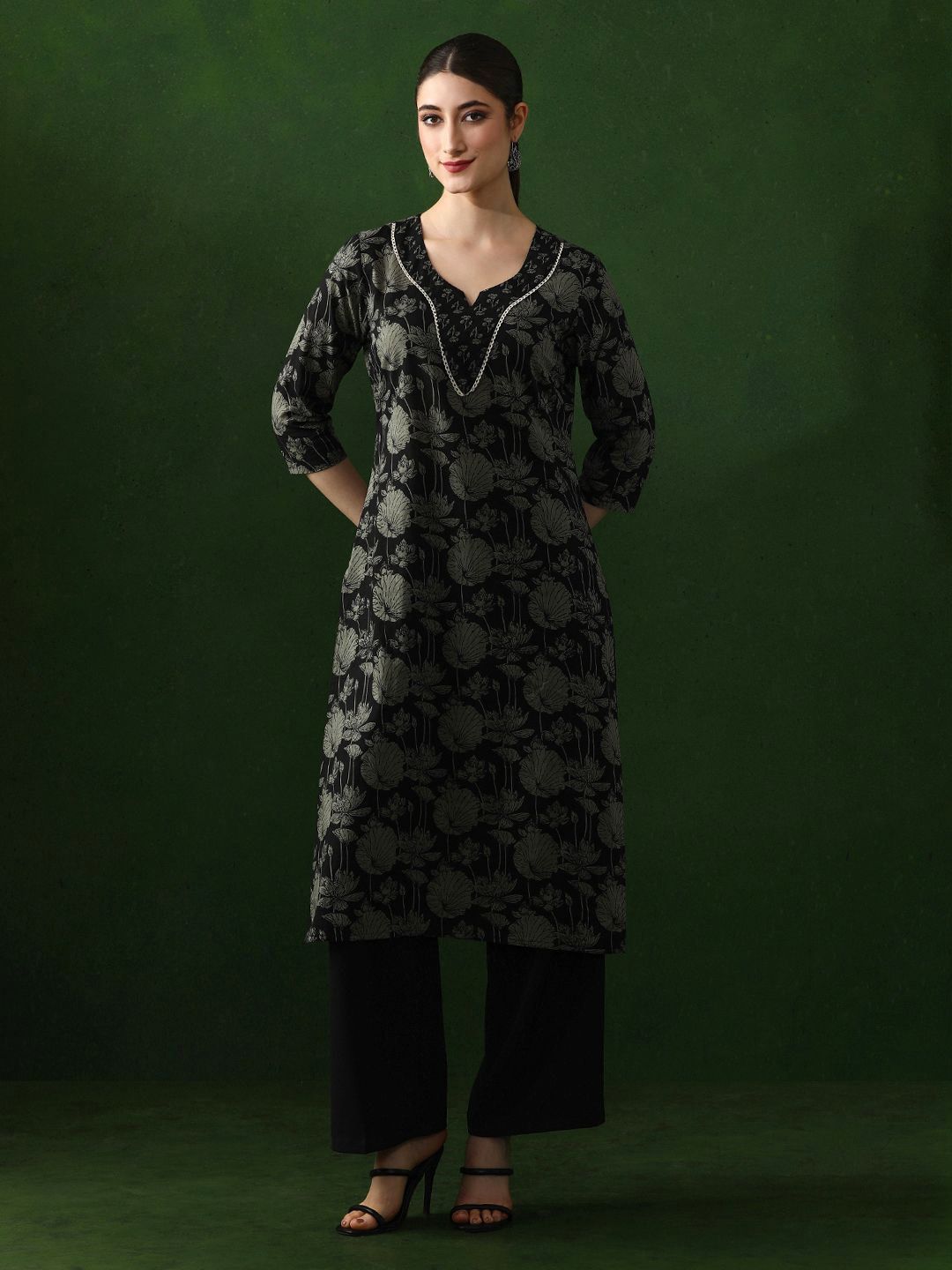 Jaipur Kurti Floral Printed Notch Neck Pure Cotton Straight Kurta-picture-23