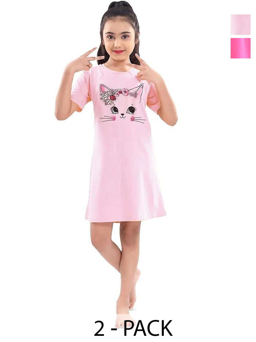 KEESOR Girls Pack of 2 Printed T-shirt Nightdress-picture-24