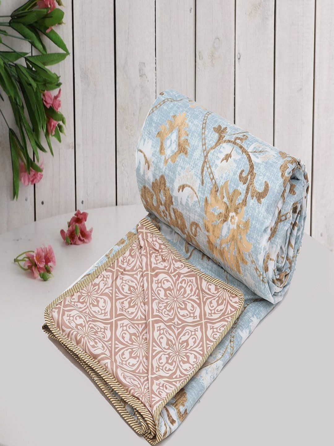 Myntra Elegant Homes Gunmetal-Toned & Blue Microfiber AC Room 150 GSM Double Bed Dohar-picture-33