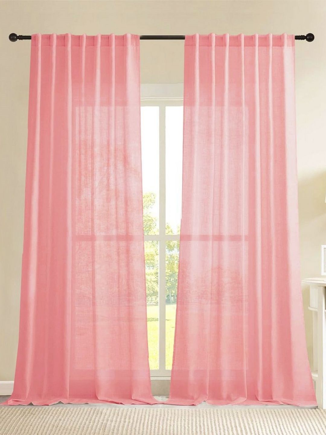 HOMEMONDE Pink Set Of 2 Cotton Sheer Window Curtains-picture-31