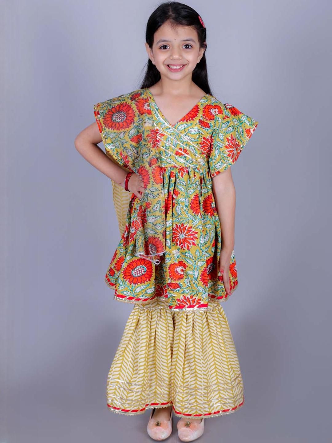 FabJunior Girls Floral Printed Gotta Patti Kurta with Sharara & With Dupatta-picture-26