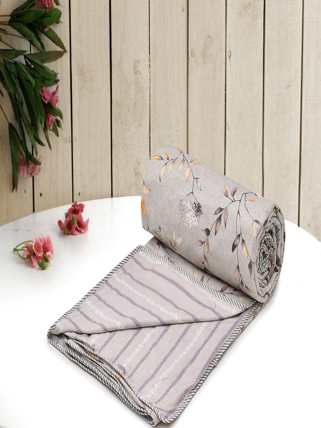 Myntra Elegant Homes Purple & White Floral Microfiber AC Room 150 GSM Double Bed Dohar-picture-30