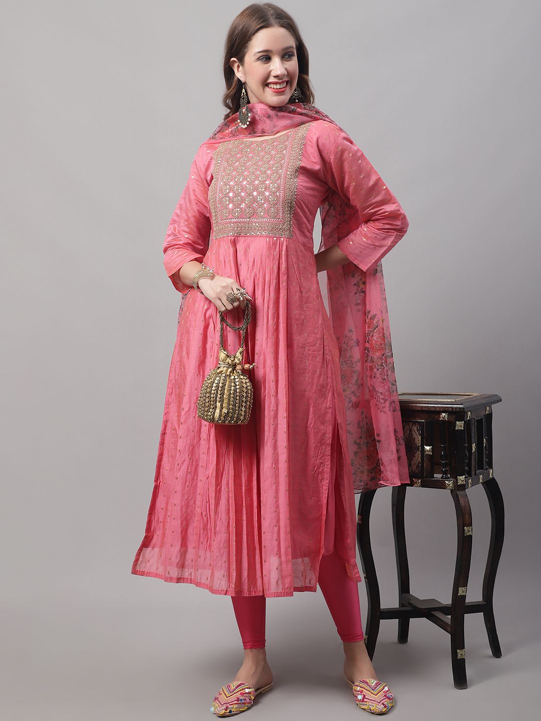Women Woven Design Kurta with Leggings & Dupatta