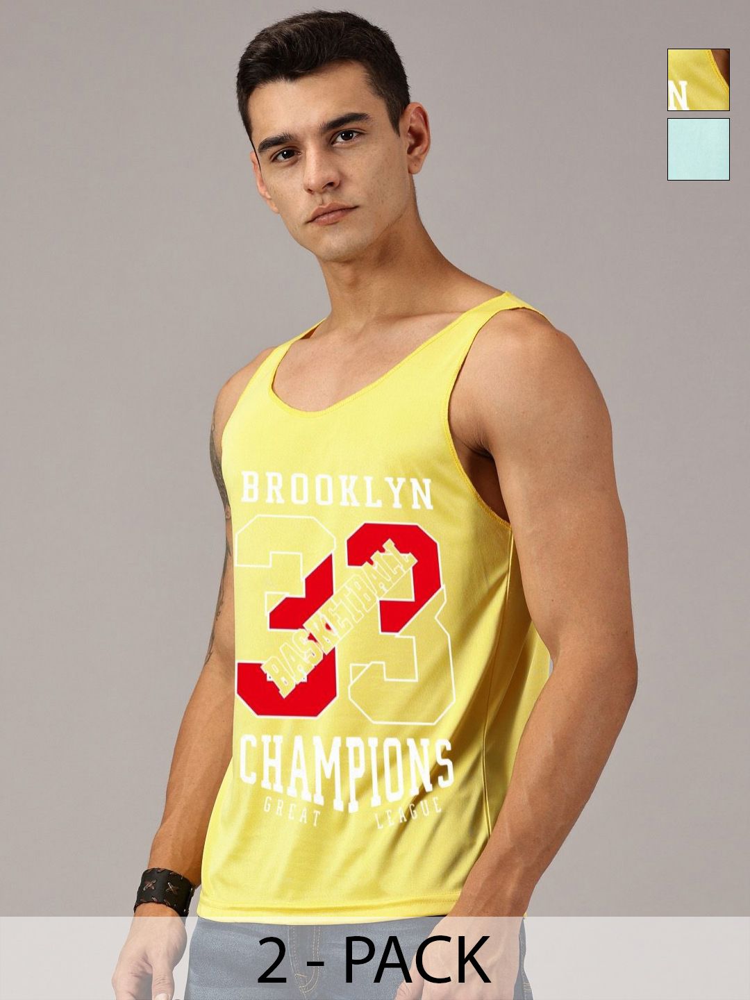 Rodzen Pack Of 2 Printed Round Neck Sleeveless Basic Innerwear Vests-picture-20