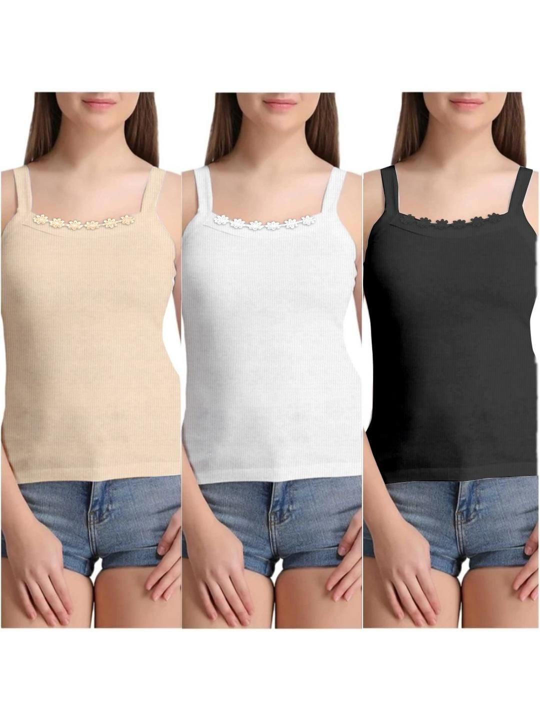 SAJATA Women Pack Of 3 Cotton Non-Padded Camisoles