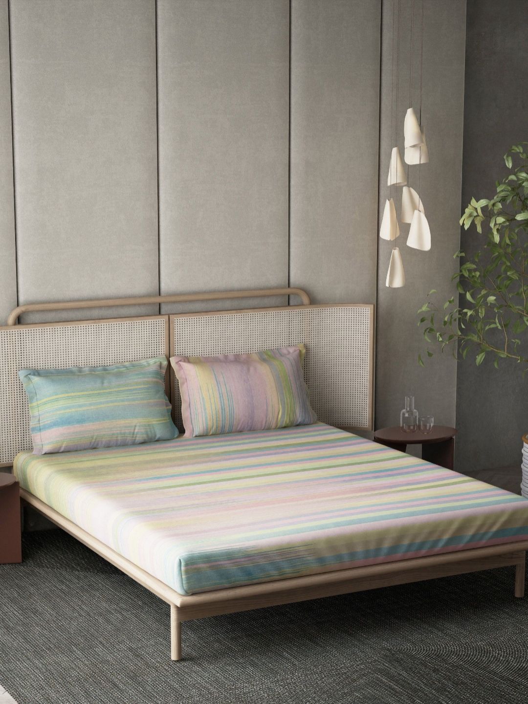 DDecor Cotton Striped 144 TC King Bedsheet with 2 Pillow Covers 274 CM X 274 CM-picture-21