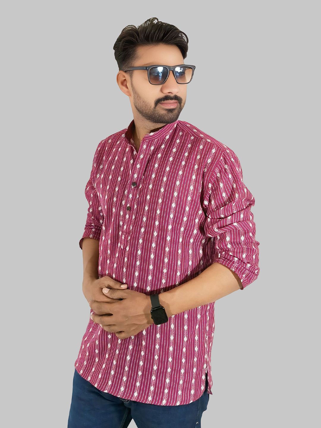 LADSLOOM Men Geometric Thread Work Pathani Kurta-picture-54