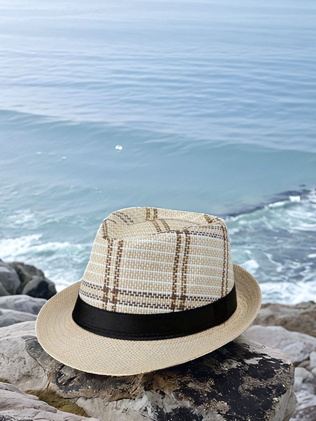 Infispace Men Beige Checked Fedora Hat-picture-10