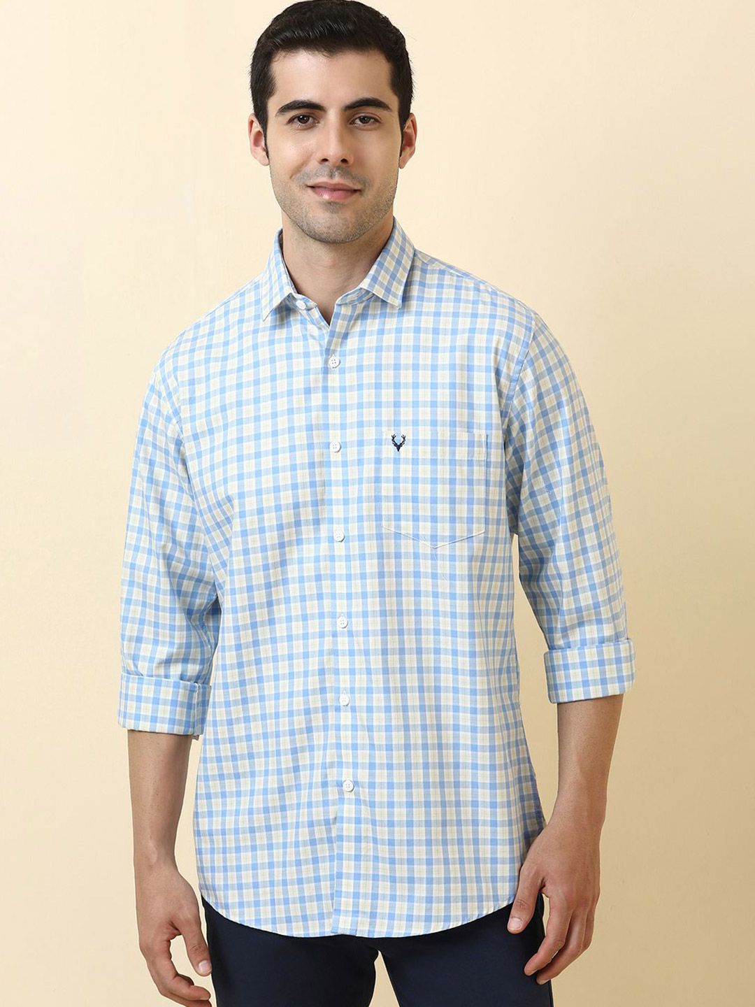 Allen Solly Slim Fit Grid Tattersall Checked Long Sleeves Pure Cotton Casual Shirt-image-8