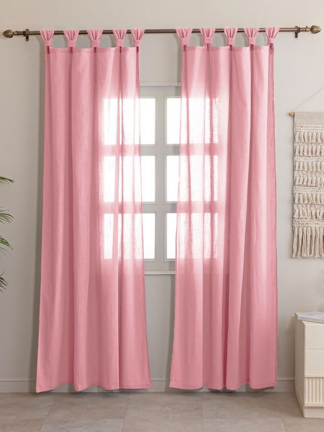 HOMEMONDE Pink Set Of 2 Cotton Sheer Door Curtains-picture-32