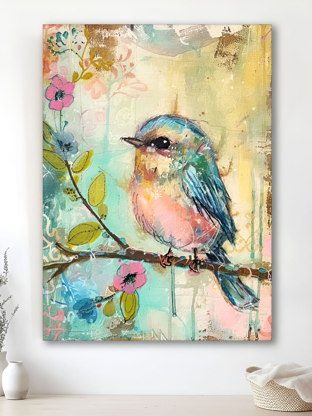 Myntra Elegant Homes Blue & Pink 1 Piece Canvas Birds and Animals Wall Paintings-picture-17