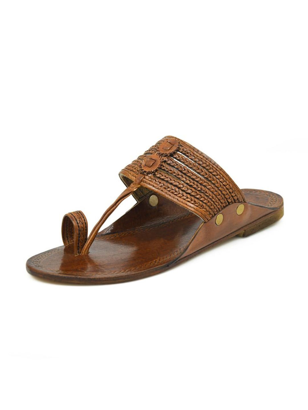 STEPHORN Men Leather Open Toe T-Strap Flats