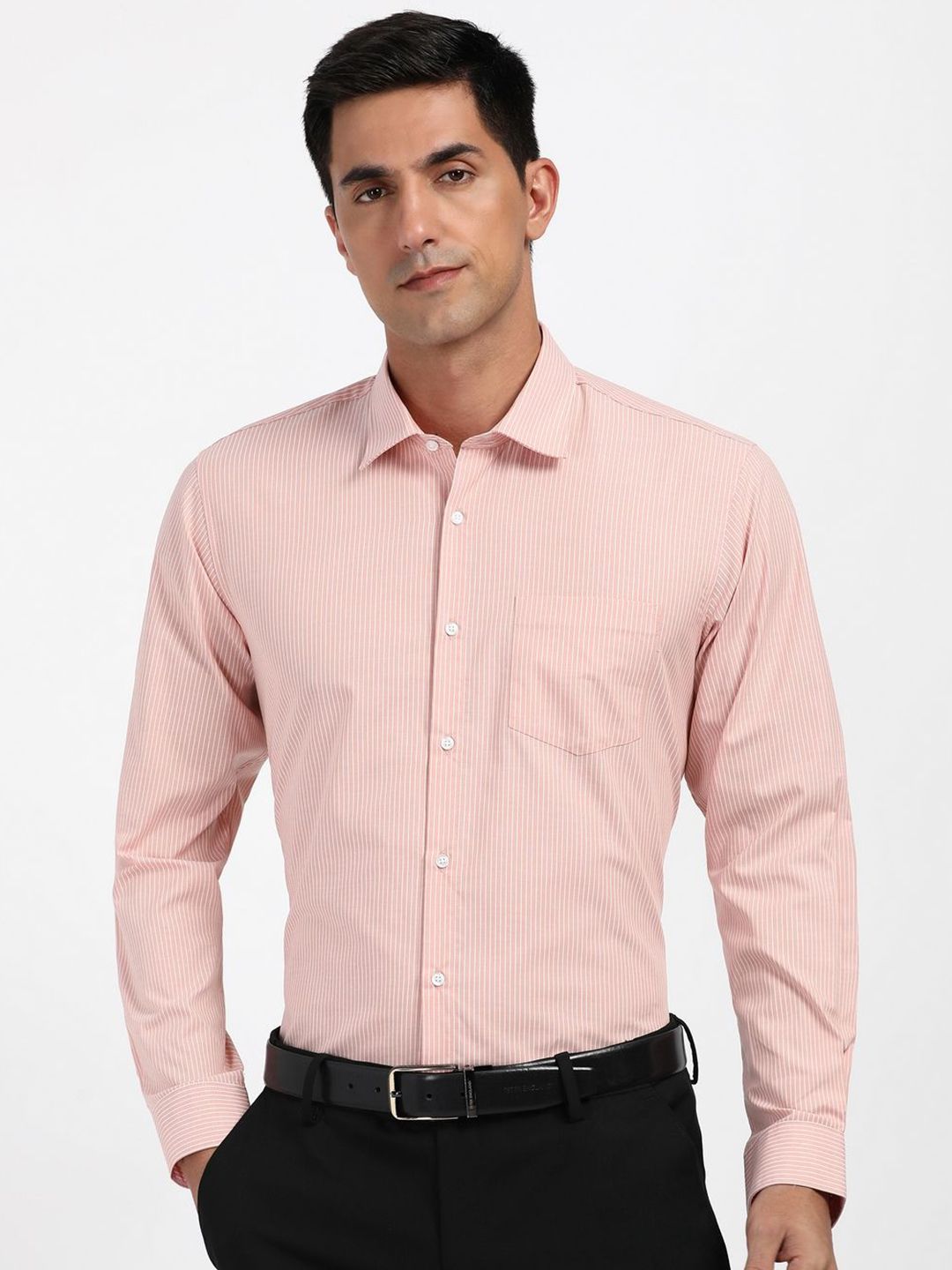 Peter England Vertical Striped Spread Collar Cotton Opaque Formal Shirt-picture-41