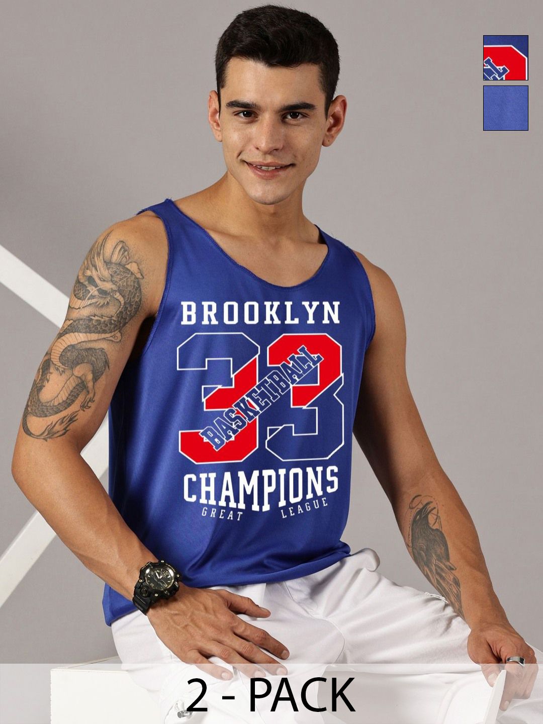 Rodzen Pack Of 2 Typography Printed Round Neck Sleeveless Regular Fit Casual T-shirts-picture-25