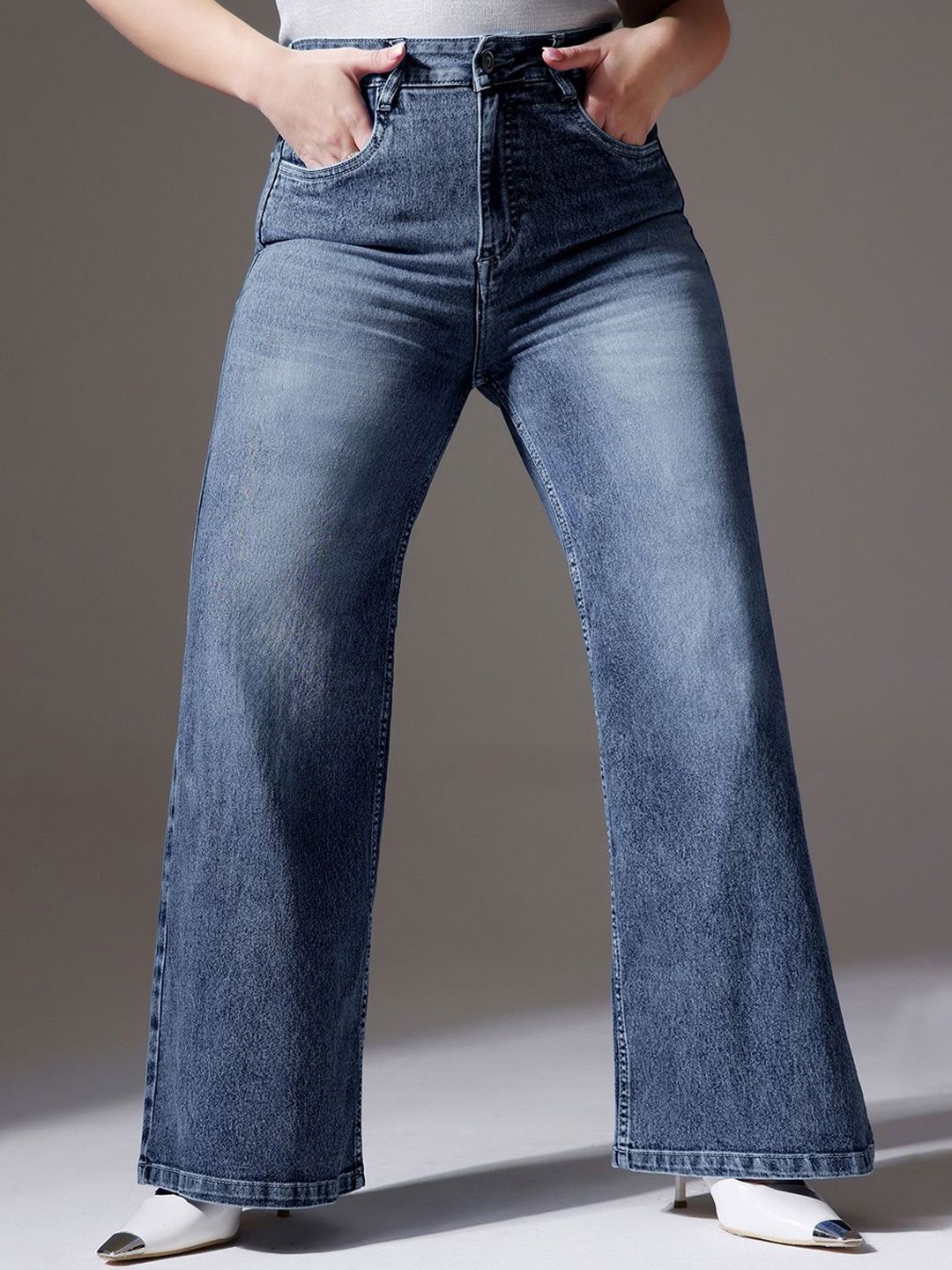 Miss Chase A+ Women Wide Leg High-Rise Heavy Fade Stretchable Jeans-picture-16