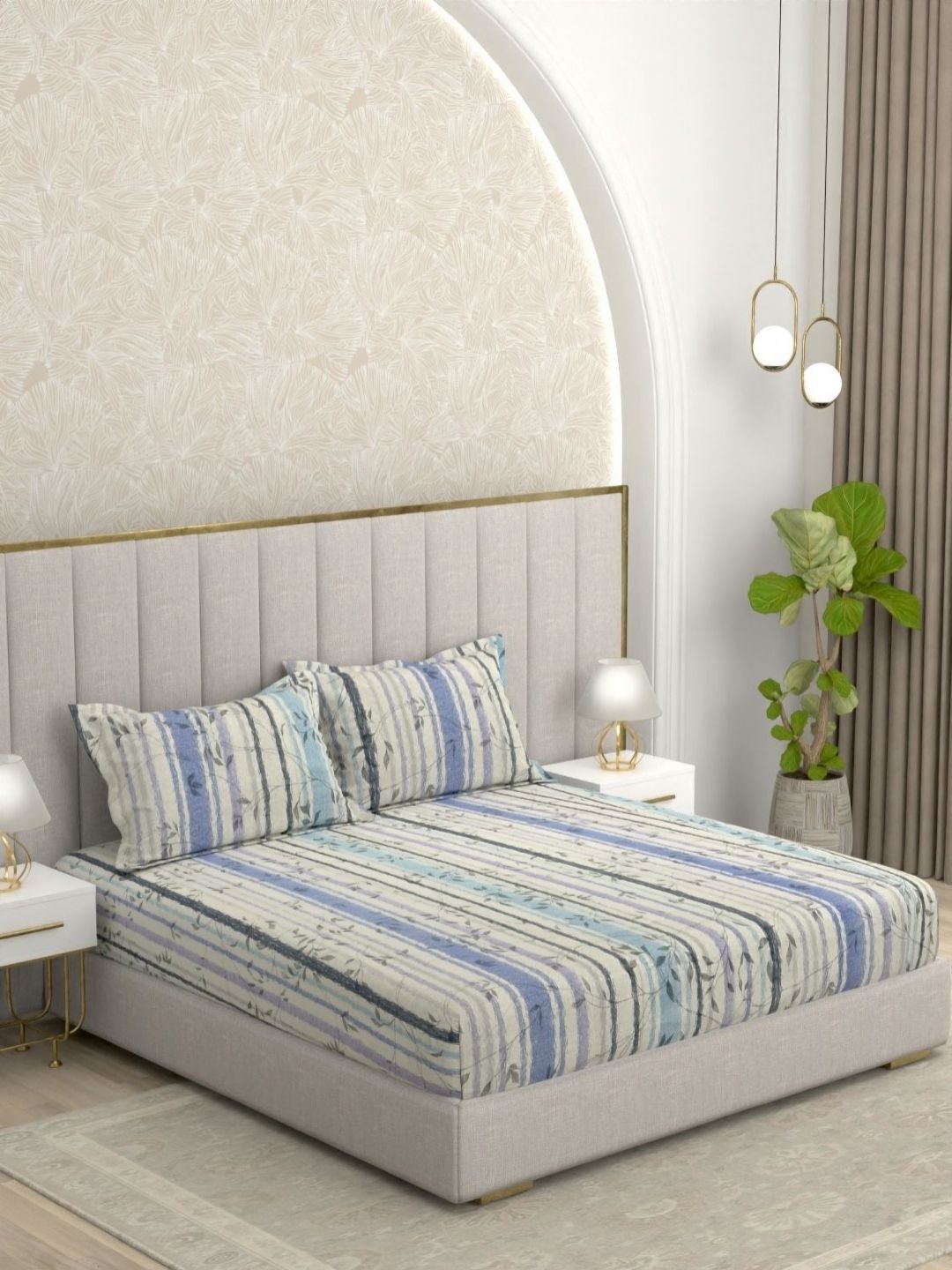 Pure Decor Blue & White Cotton Floral King Bedsheet with 2 Pillow Covers 2.74 m x 2.74 m-picture-17