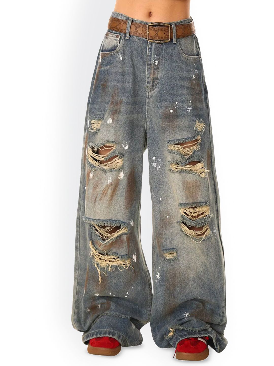 StyleCast x Revolte Men Baggy Mid-Rise Mildly Distressed Light Fade Jeans-picture-32
