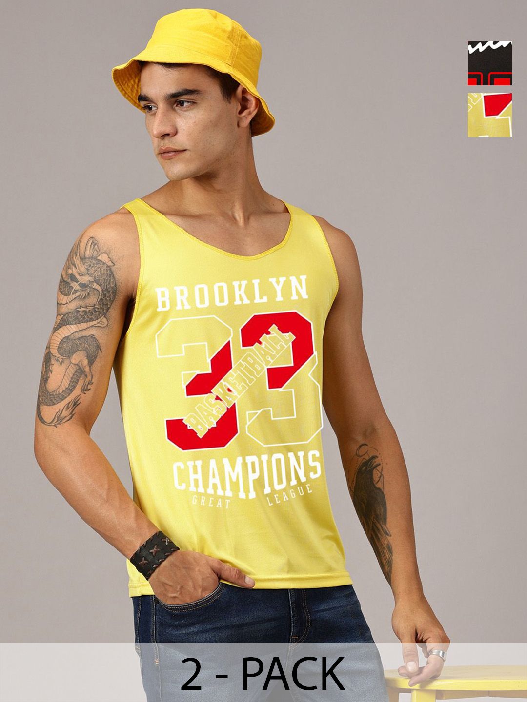 Rodzen Pack Of 2 Typography Printed Round Neck Sleeveless Regular Fit Casual T-shirts-picture-28