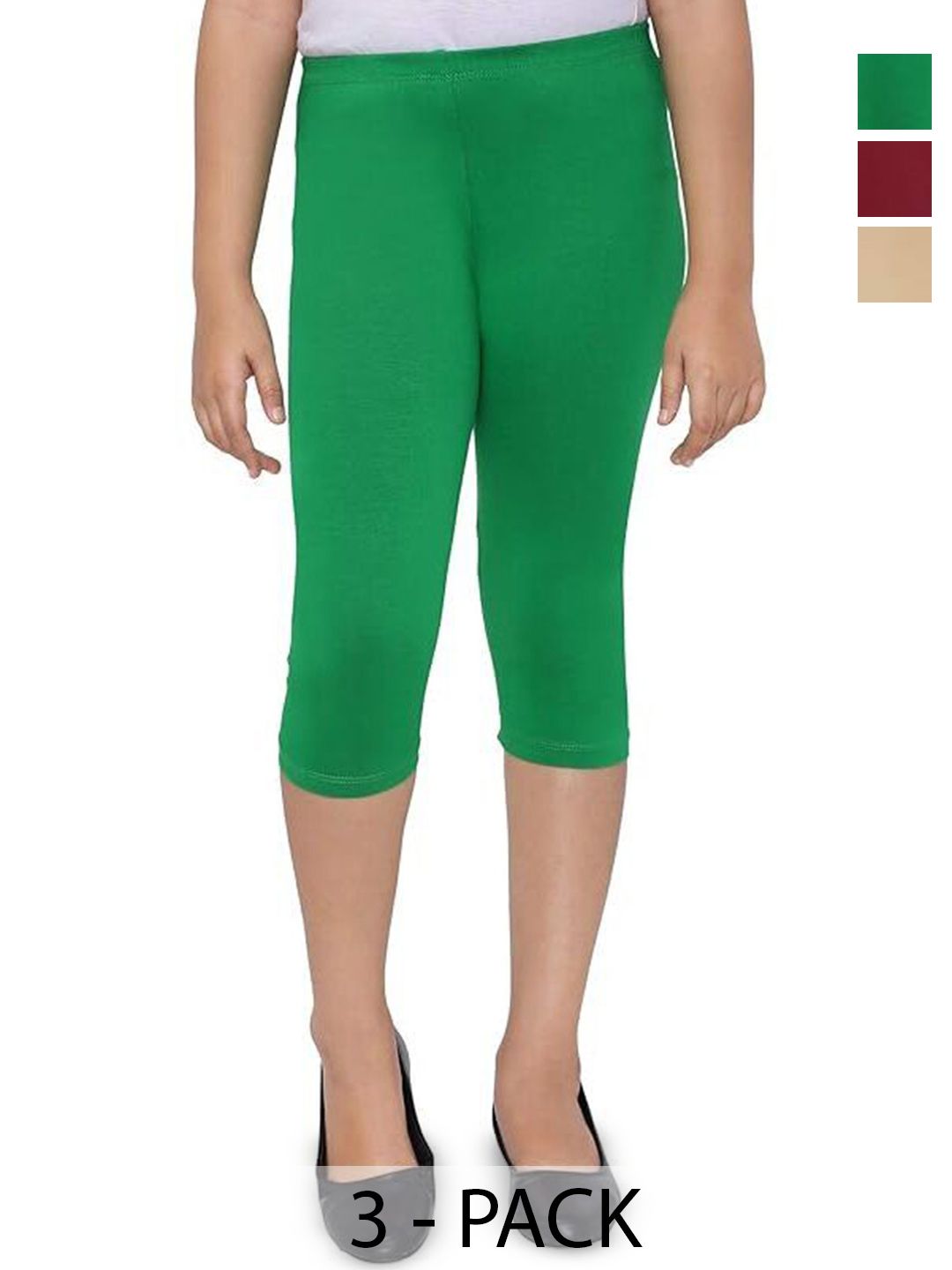 FRENCH KLEIDER Girls Pack of 3 Solid Slim Fit Mid-Rise Slip-On Capris-picture-51