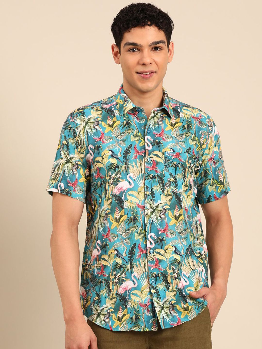 Linen Club Contemporary Slim Fit Floral Printed Casual Shirt-image-49