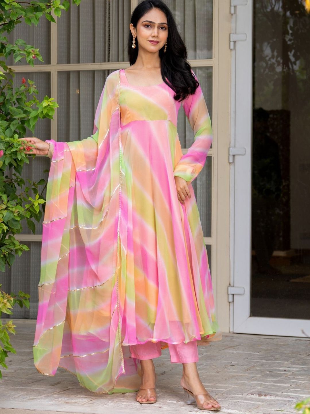 HOUSE OF JAMOTI Women Colourblocked Printed Regular Kurta with Trousers & With Dupatta