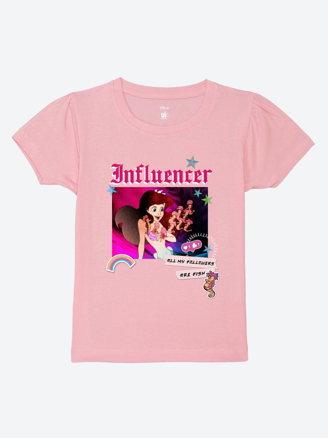 YK Disney Girls Graphic Printed Puff Sleeves Pure Cotton T-shirt-picture-19