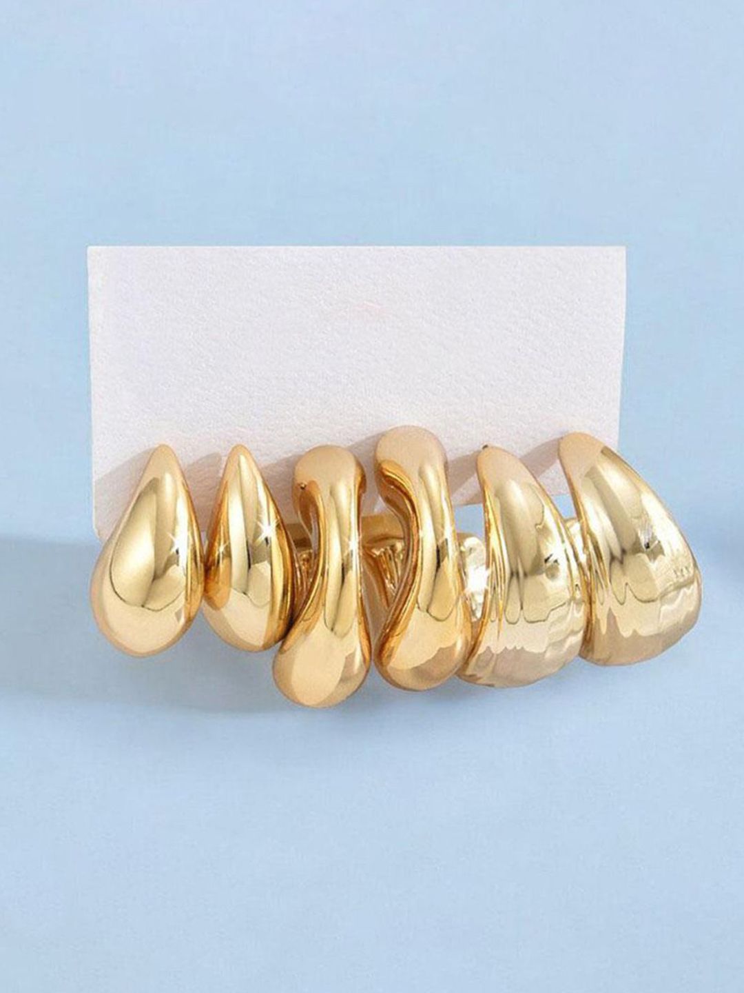 GOLDIWALA Set Of 3 Gold Plated Korean Teardrop Shaped Half Hoop Earrings-picture-33