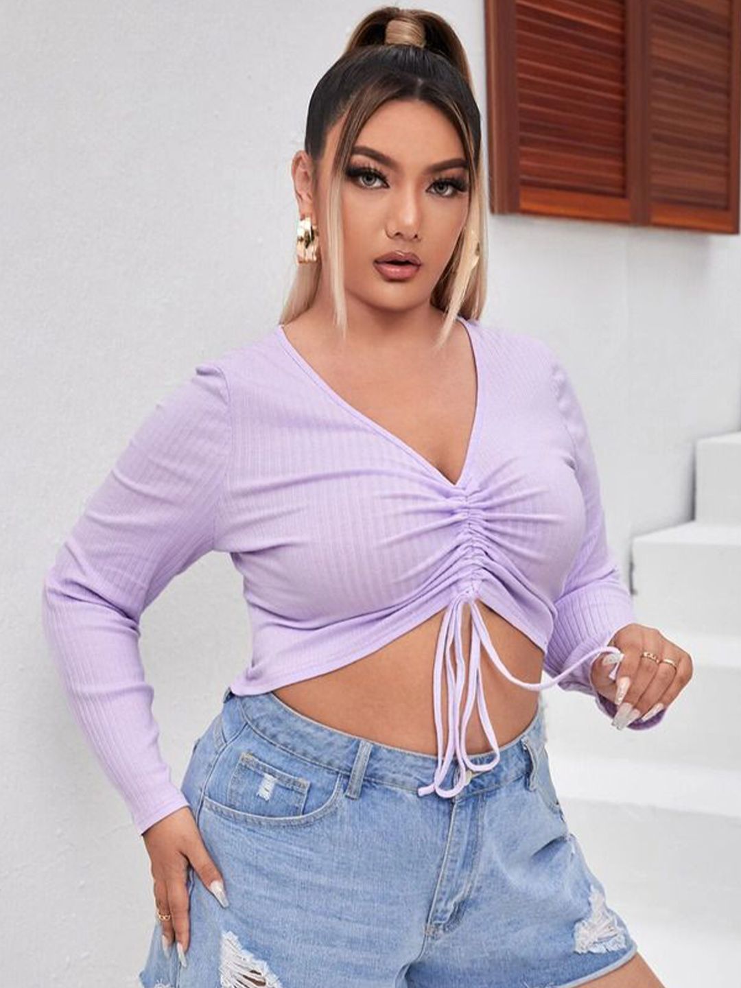 SXV STYLE Women Striped Pleated Cotton Crop Top-picture-19