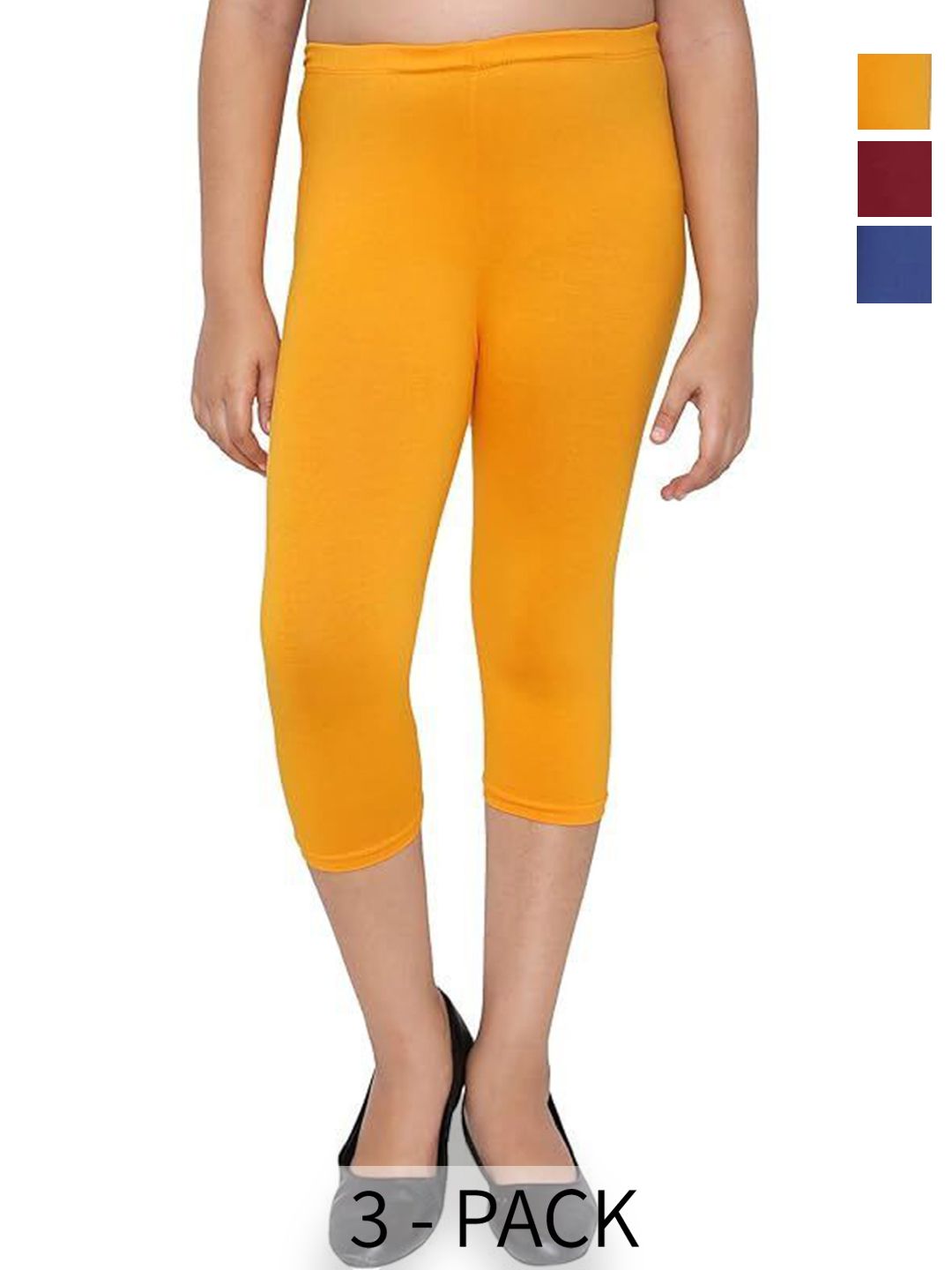 FRENCH KLEIDER Girls Pack of 3 Slim Fit Mid-Rise Cotton Capris-picture-15