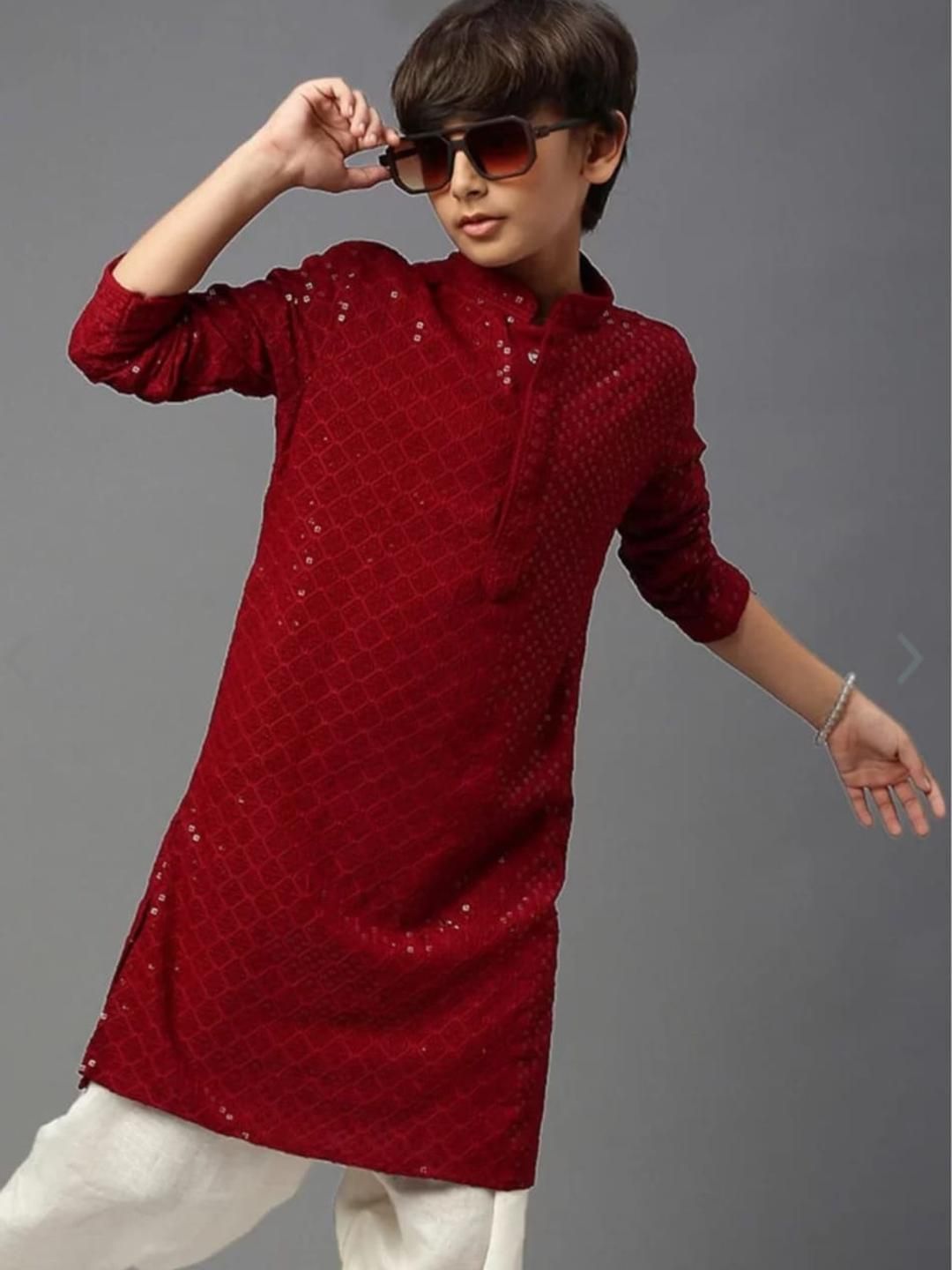 VADLI FASHION Boys Geometric Embroidered Straight Kurta