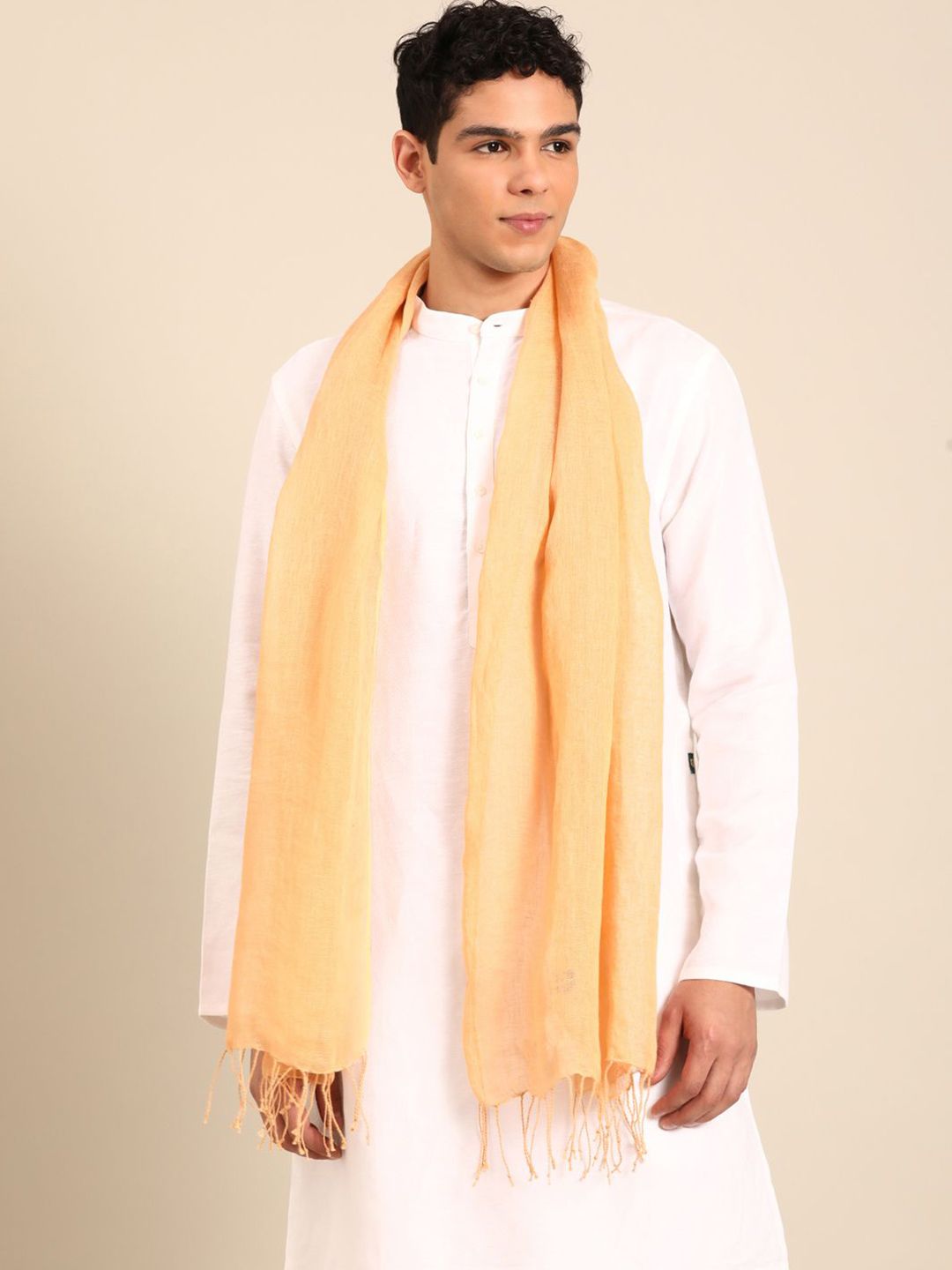 Linen Club Unisex Solid Tasselled Tasselled Linen Stole-image-7