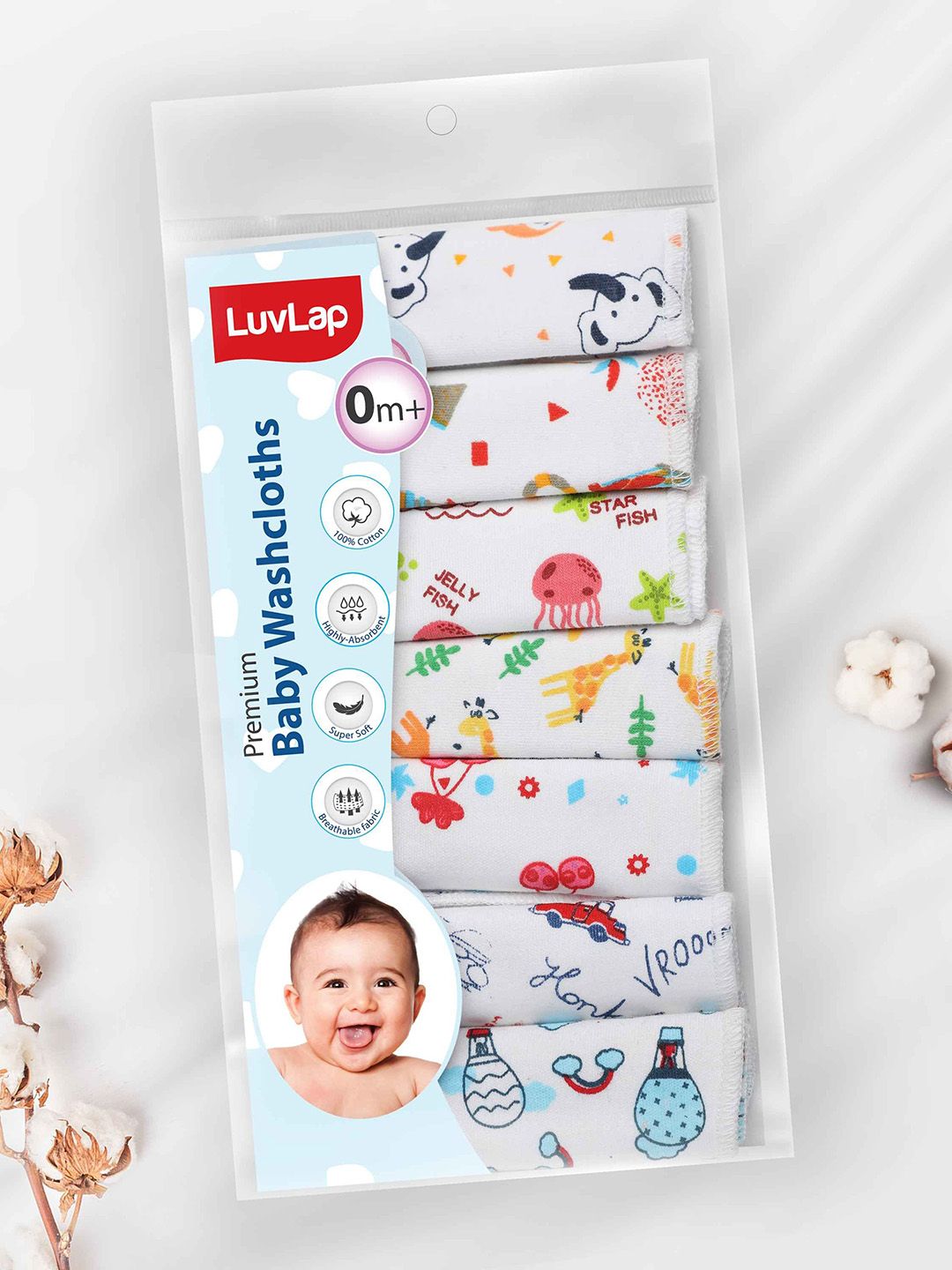 LuvLap Pack Of 7 Ultra Soft Pure Cotton Wash Cloths-picture-44