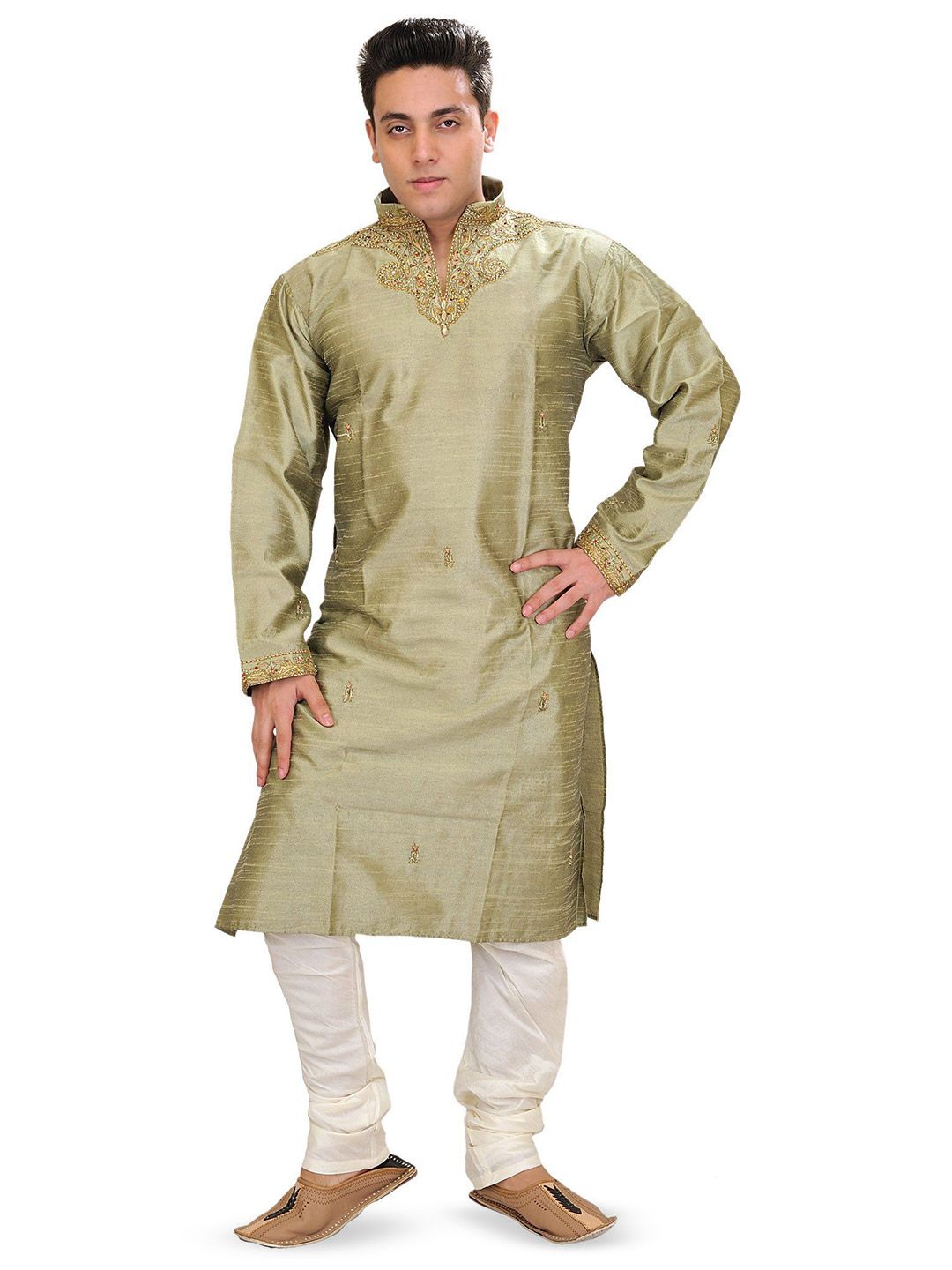 Exotic India Men Floral Embroidered Kurta with Pyjama-picture-17