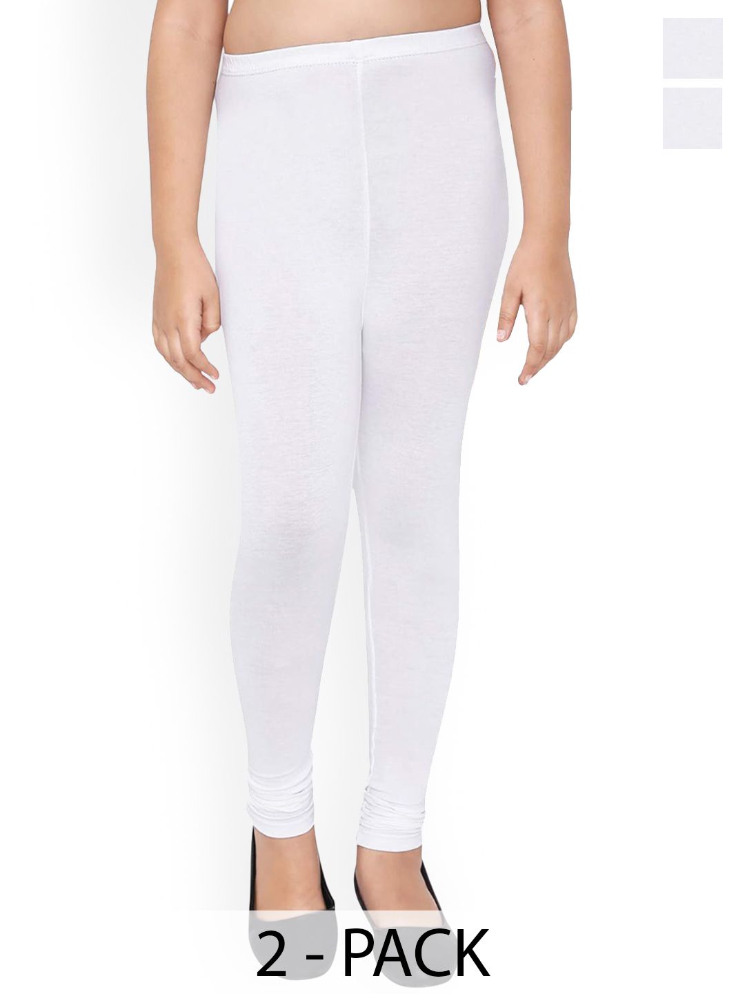 FRENCH KLEIDER Girls Pack Of 2 Mid-Rise Churidar-Length Leggings-picture-46