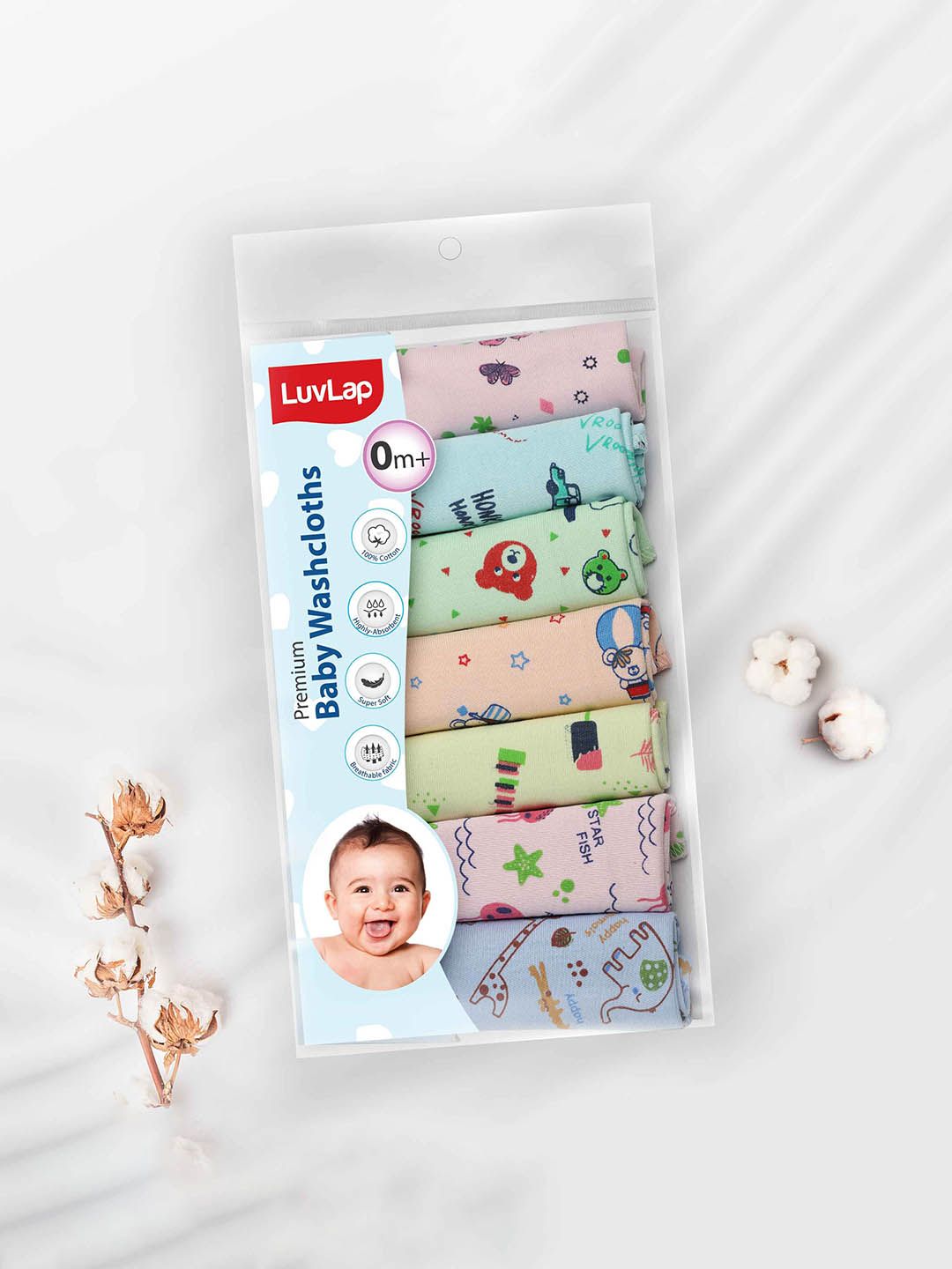 LuvLap Pack Of 7 Ultra Soft Pure Cotton Wash Cloths-picture-55