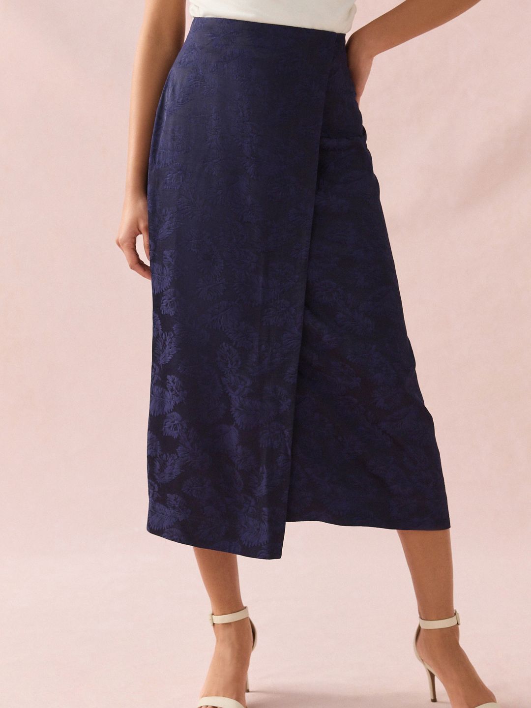 NEXT Satin Jacquard Midi Faux Wrap Skirt-picture-57