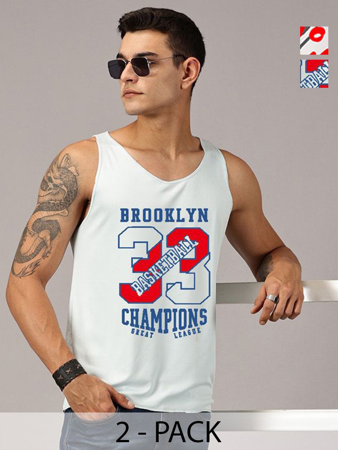 Rodzen Pack Of 2 Typography Printed Round Neck Sleeveless Regular Fit Casual T-shirts-picture-47